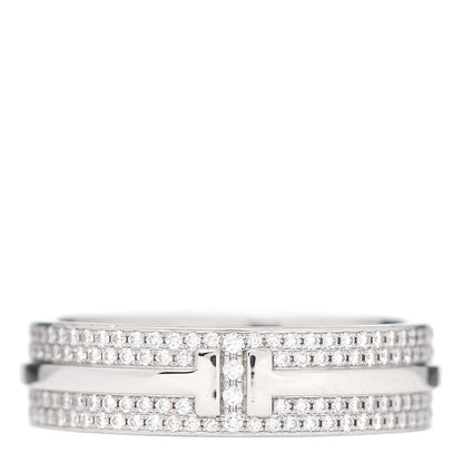 Tiffany 18K White Gold Diamond T Two Wide Ring 61 9.5 1 of 6