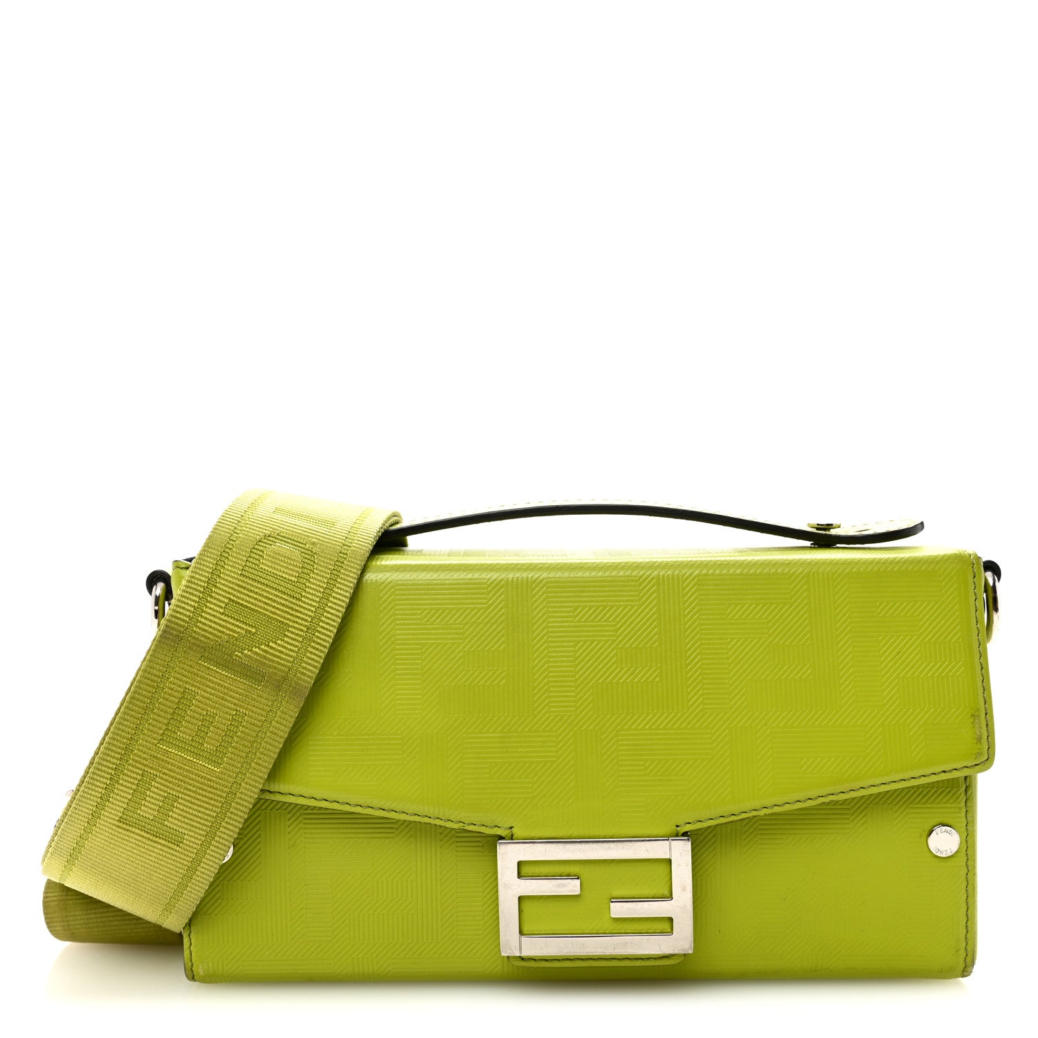 Fendi Vitello King FF Lines Embossed Baguette Soft Trunk Wasabi 1 of 9