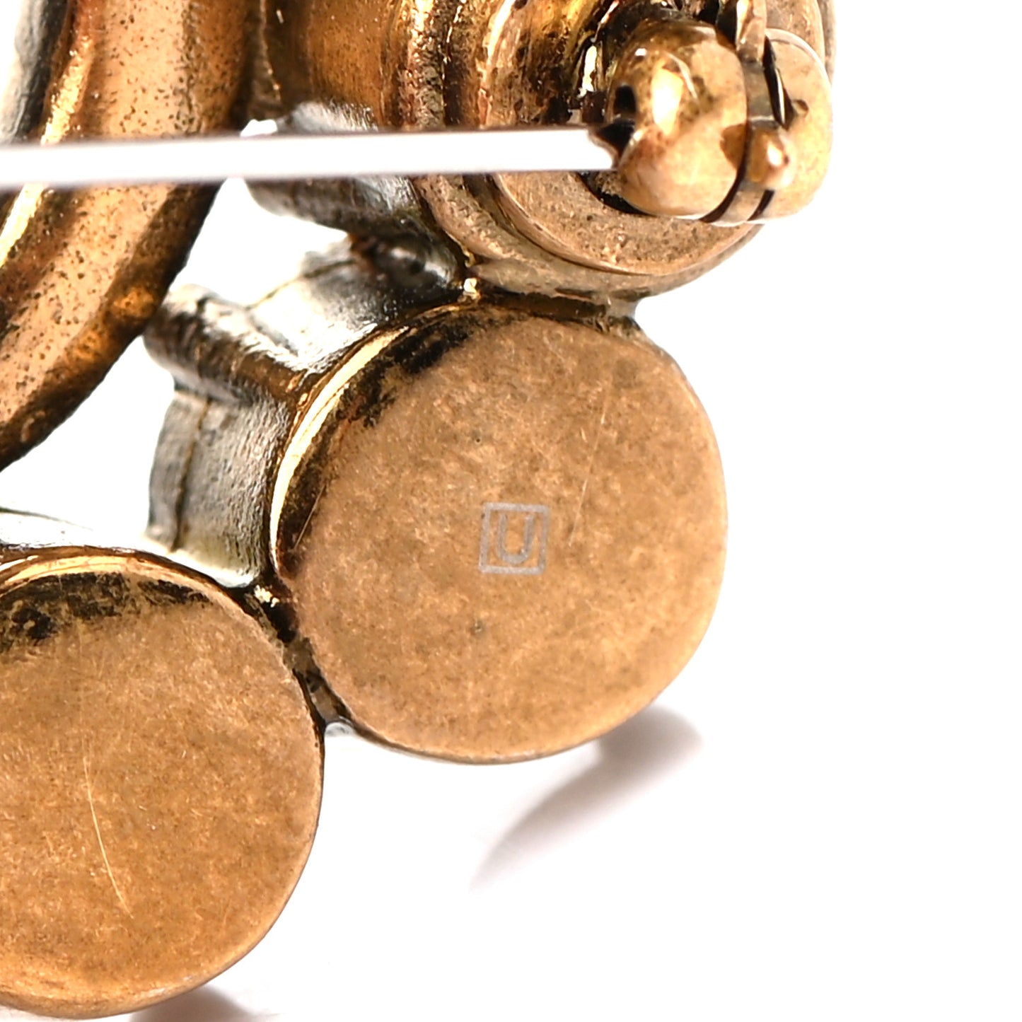 Metal Crystal Double G Brooch Aged Gold