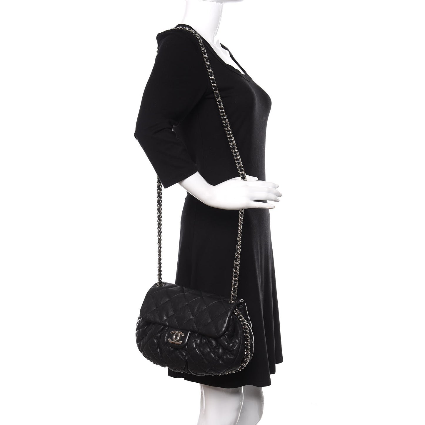 Washed Lambskin Quilted Medium Chain Around Messenger Black