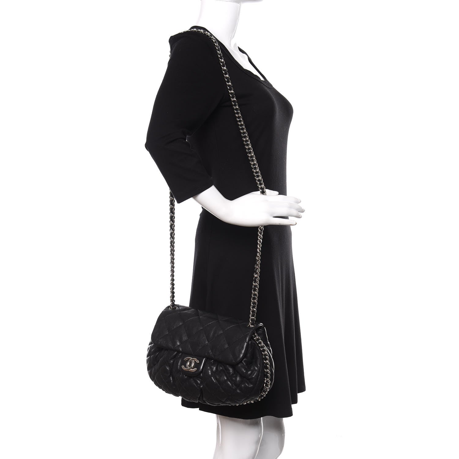 Chanel Washed Lambskin Quilted Medium Chain Around Messenger Black 2 of 15