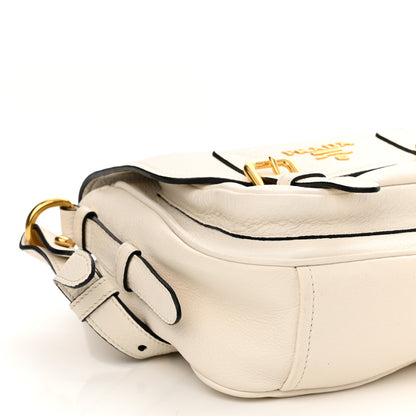Prada Vitello Phenix Double Buckle Messenger Bag White 9 of 10