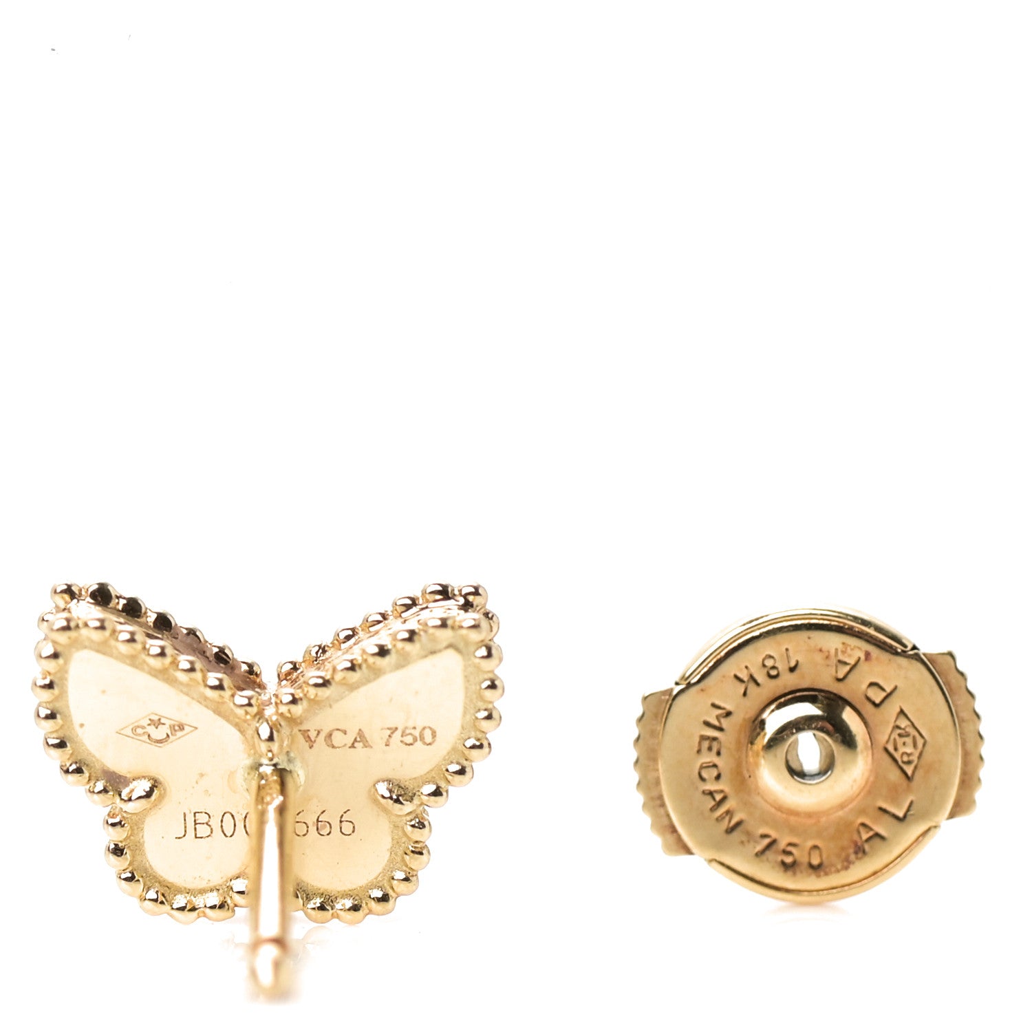Van Cleef & Arpels 18K Yellow Gold Mother of Pearl Sweet Alhambra Butterfly Earrings 4 of 5