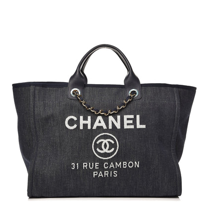 Chanel Canvas Large Deauville Tote Dark Blue 1 of 10