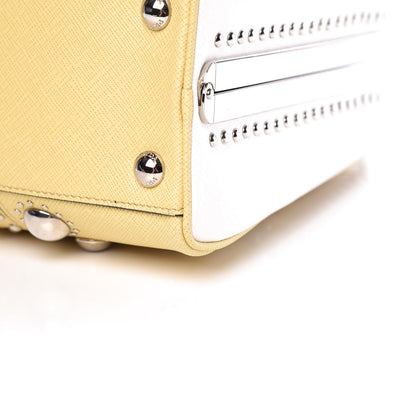 Prada Saffiano Studded Pyramid Bag Polline White 11 of 11