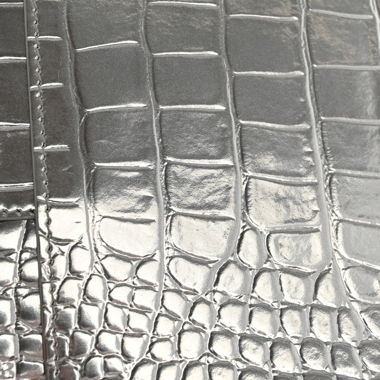 Metallic Calfskin Crocodile Embossed Hourglass Flap Flat Pouch Silver