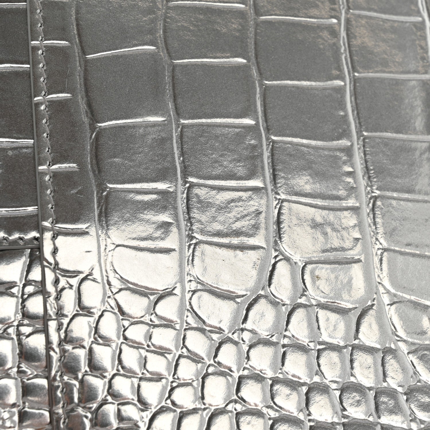 Balenciaga Metallic Calfskin Crocodile Embossed Hourglass Flap Flat Pouch Silver 13 of 15