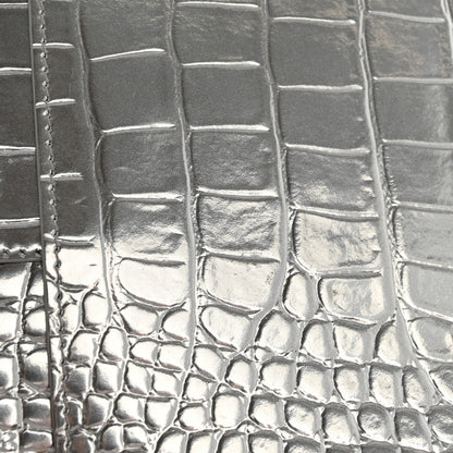 Balenciaga Metallic Calfskin Crocodile Embossed Hourglass Flap Flat Pouch Silver 13 of 15