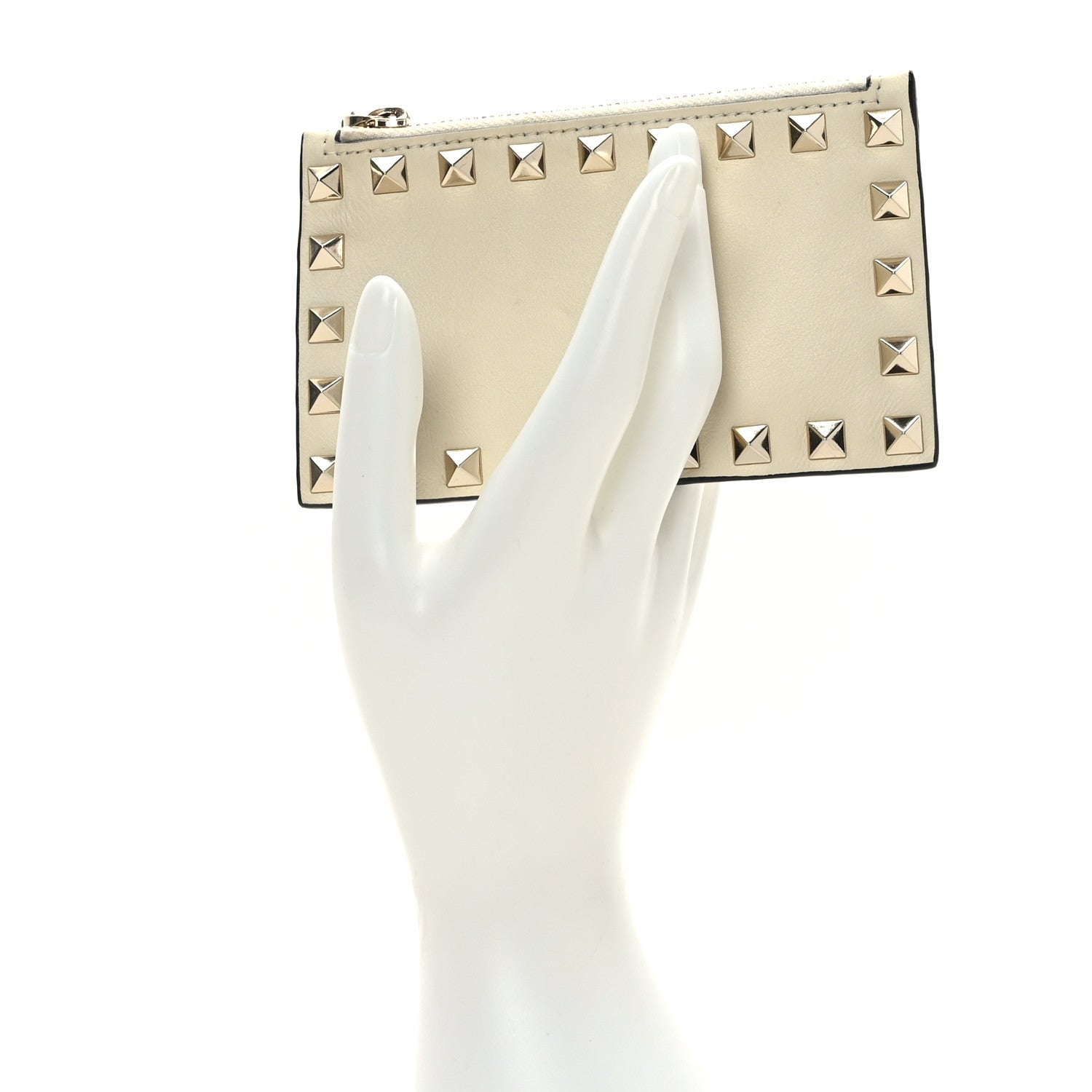 Valentino Garavani Calfskin Rockstud Coin Case Card Holder Light Ivory 2 of 7