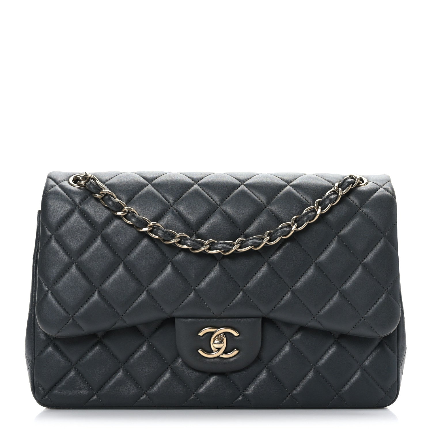 Chanel Lambskin Quilted Jumbo Double Flap Charcoal Grey 1 of 11