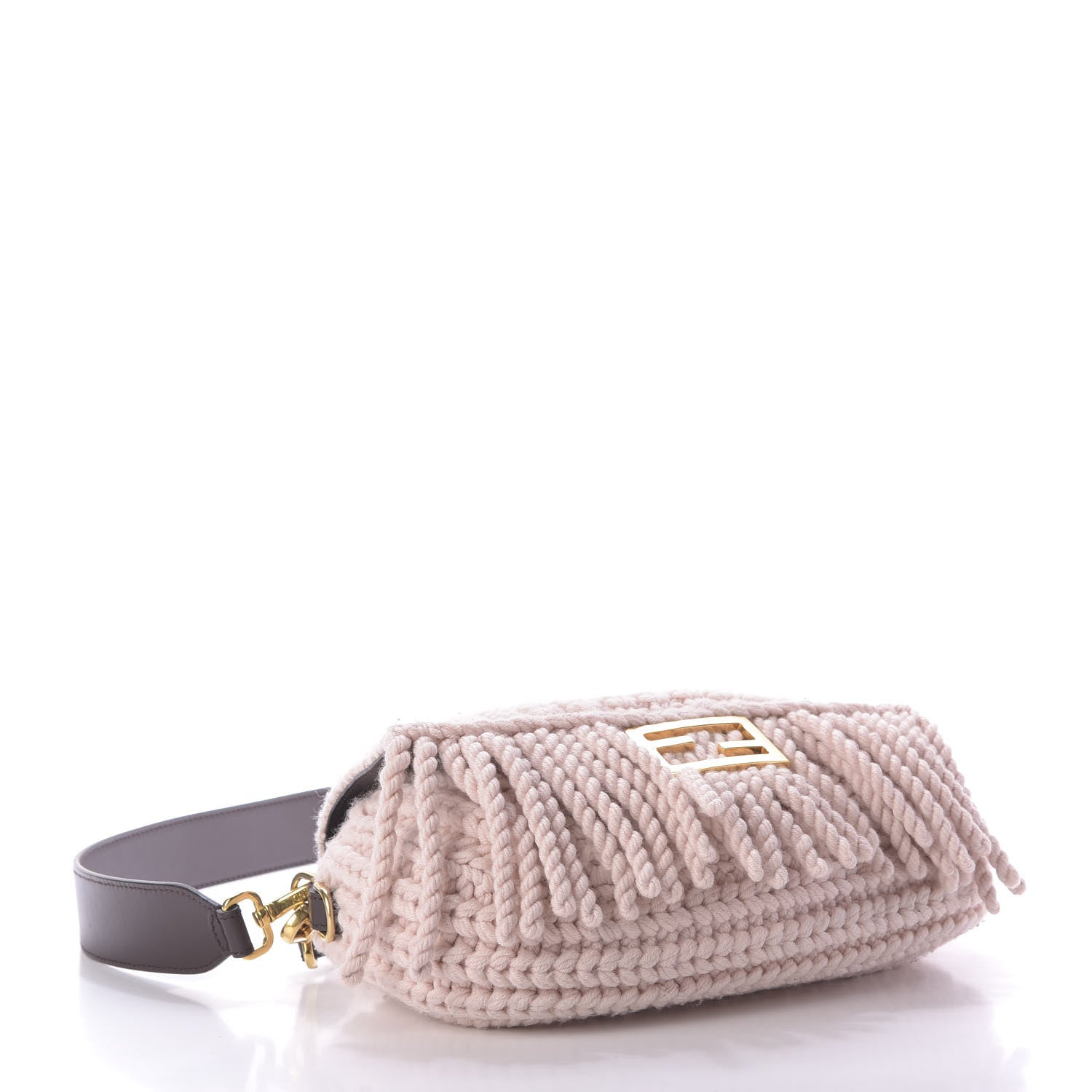 Fendi Wool Vitello Seta Woven Fringe Baguette Rosa Quarzo Ebano 5 of 10