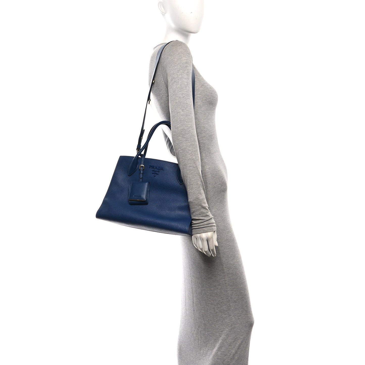 Saffiano Cuir Calfskin Medium Monochrome Top Handle Tote Bluette