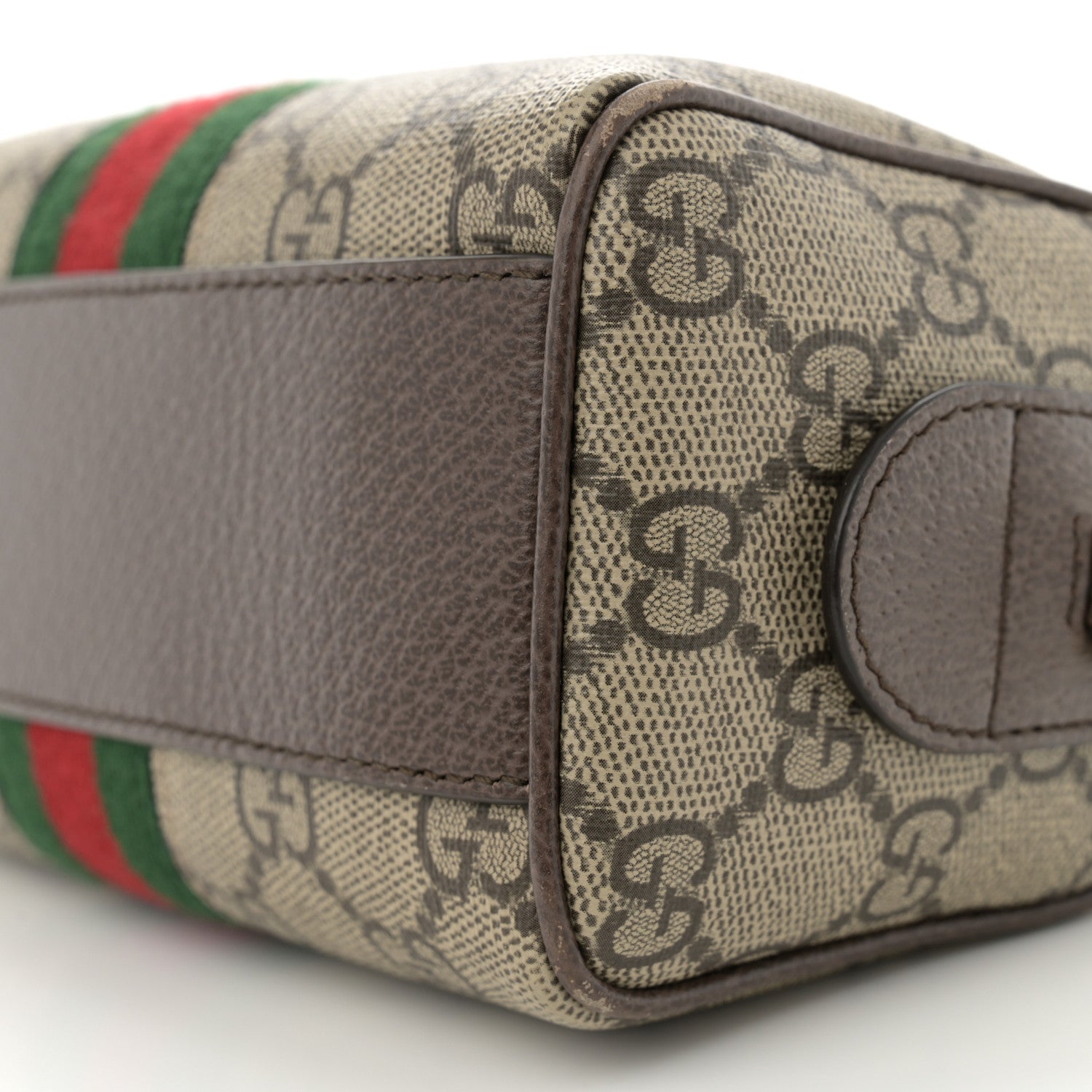 Gucci GG Supreme Monogram Textured Dollar Calfskin Web Super Mini Ophidia Top Handle Bowler Bag Beige Ebony New Acero 10 of 12
