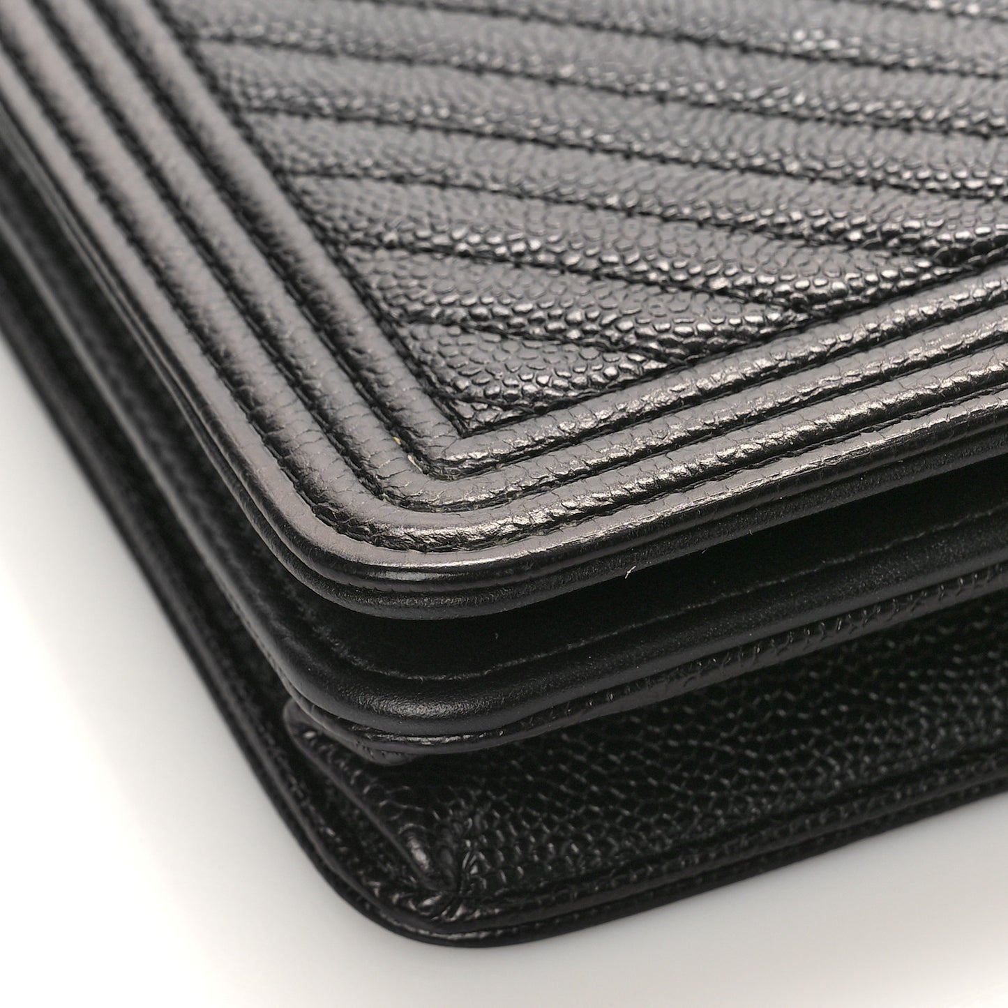 Caviar Chevron Quilted Boy Wallet On Chain WOC Black
