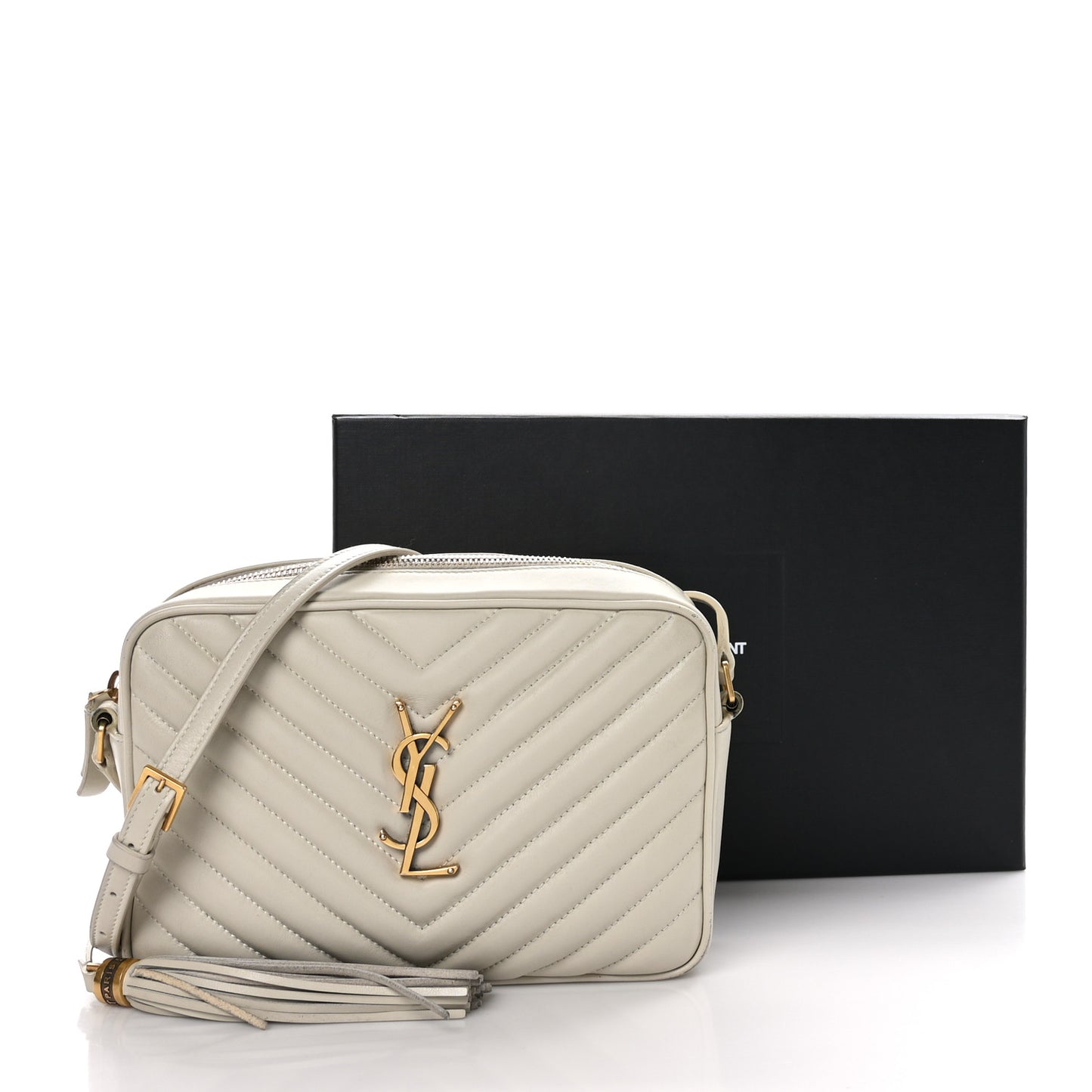 SAINT LAURENT Calfskin Matelasse Monogram Lou Camera Bag Crema Soft
