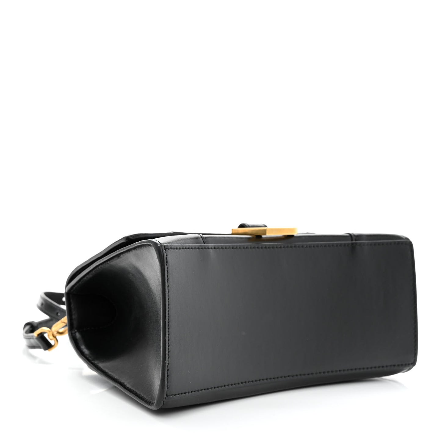 Shiny Box Calfskin Small Hourglass Top Handle Bag Black