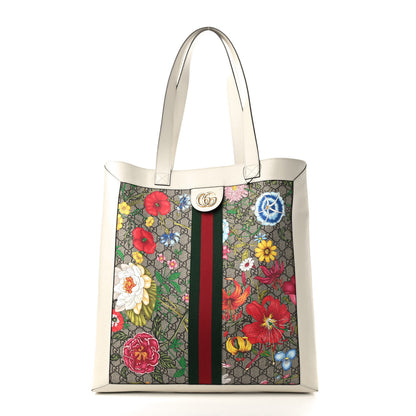 Gucci GG Supreme Monogram Flora Web Ophidia Vertical Shopping Tote White 2 of 9