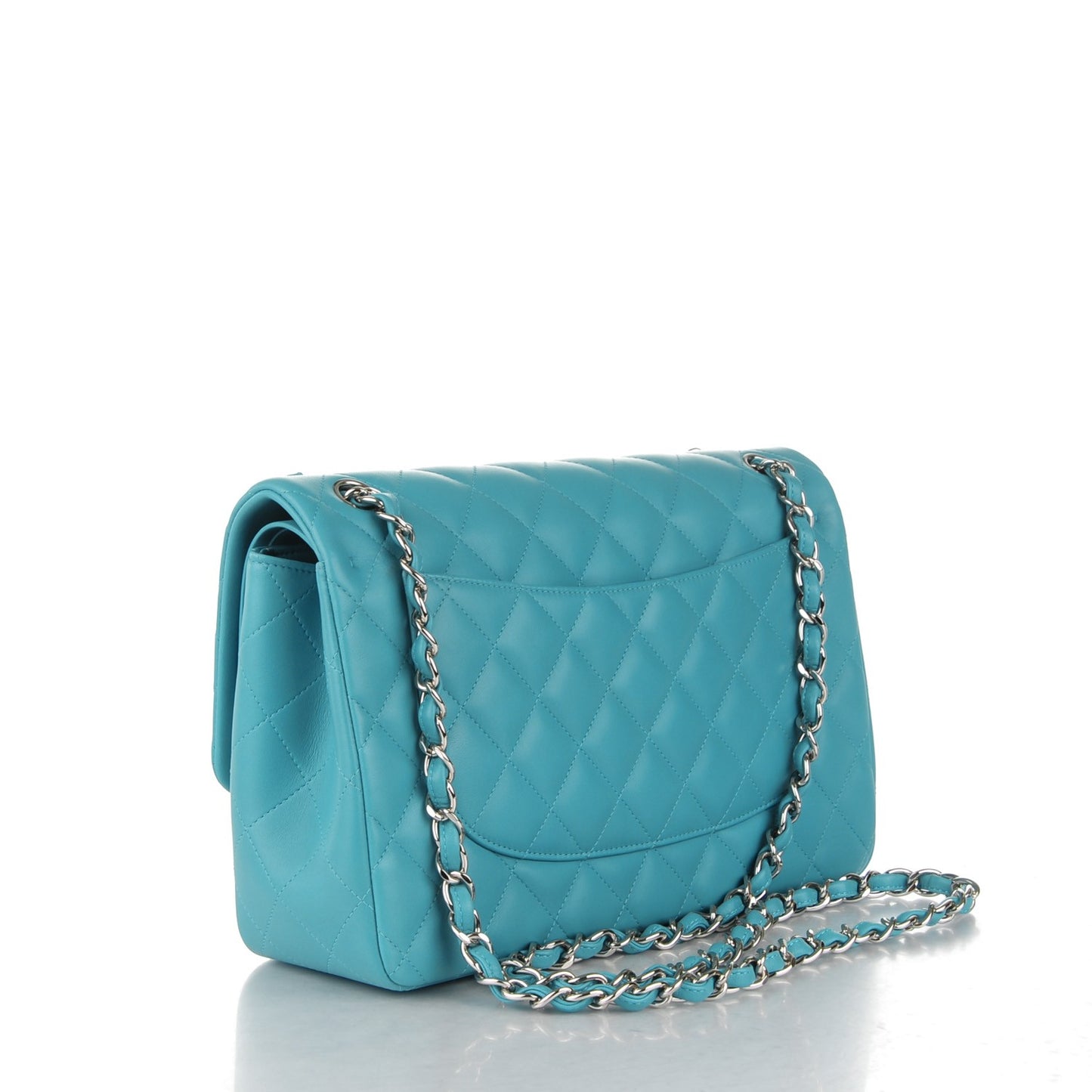 Lambskin Quilted Jumbo Double Flap Turquoise