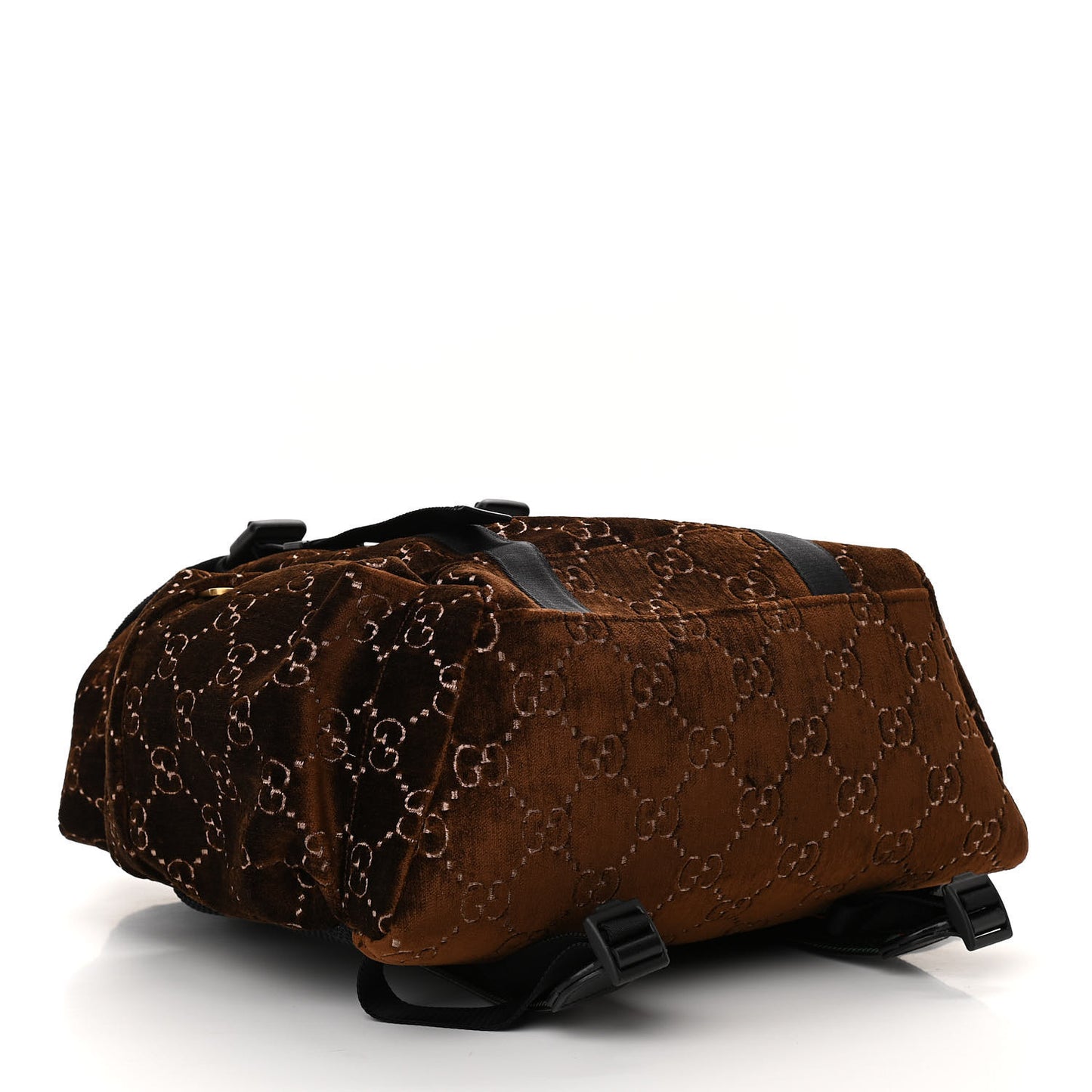 Velvet GG Monogram Web Medium Double Buckle Backpack Brown Black