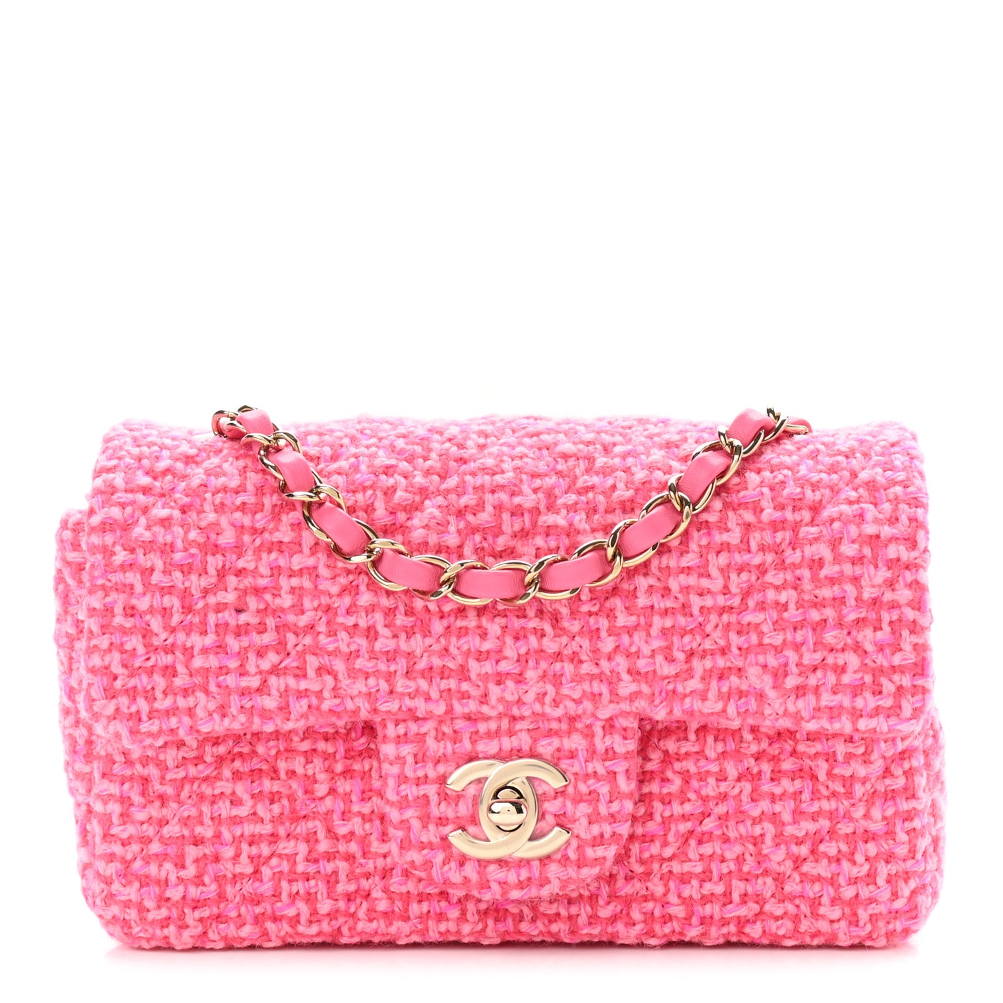Wool Tweed Quilted Mini Rectangular Flap Dark Pink Fuchsia