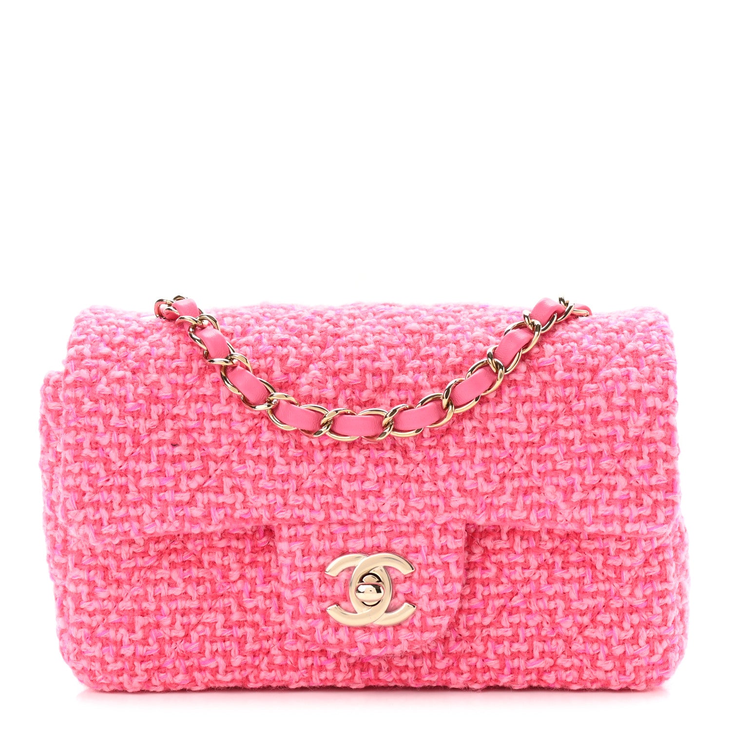 Chanel Wool Tweed Quilted Mini Rectangular Flap Dark Pink Fuchsia 1 of 11