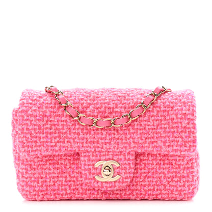 Chanel Wool Tweed Quilted Mini Rectangular Flap Dark Pink Fuchsia 1 of 11