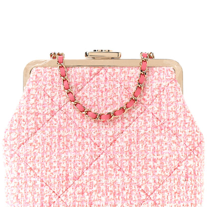 Chanel Tweed Kiss Lock Phone Holder With Chain Pale Pink Ecru 8 of 10