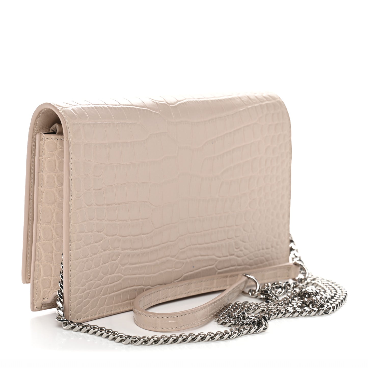 Calfskin Crocodile Embossed Kate Monogram Tassel Chain Wallet Marble Pink
