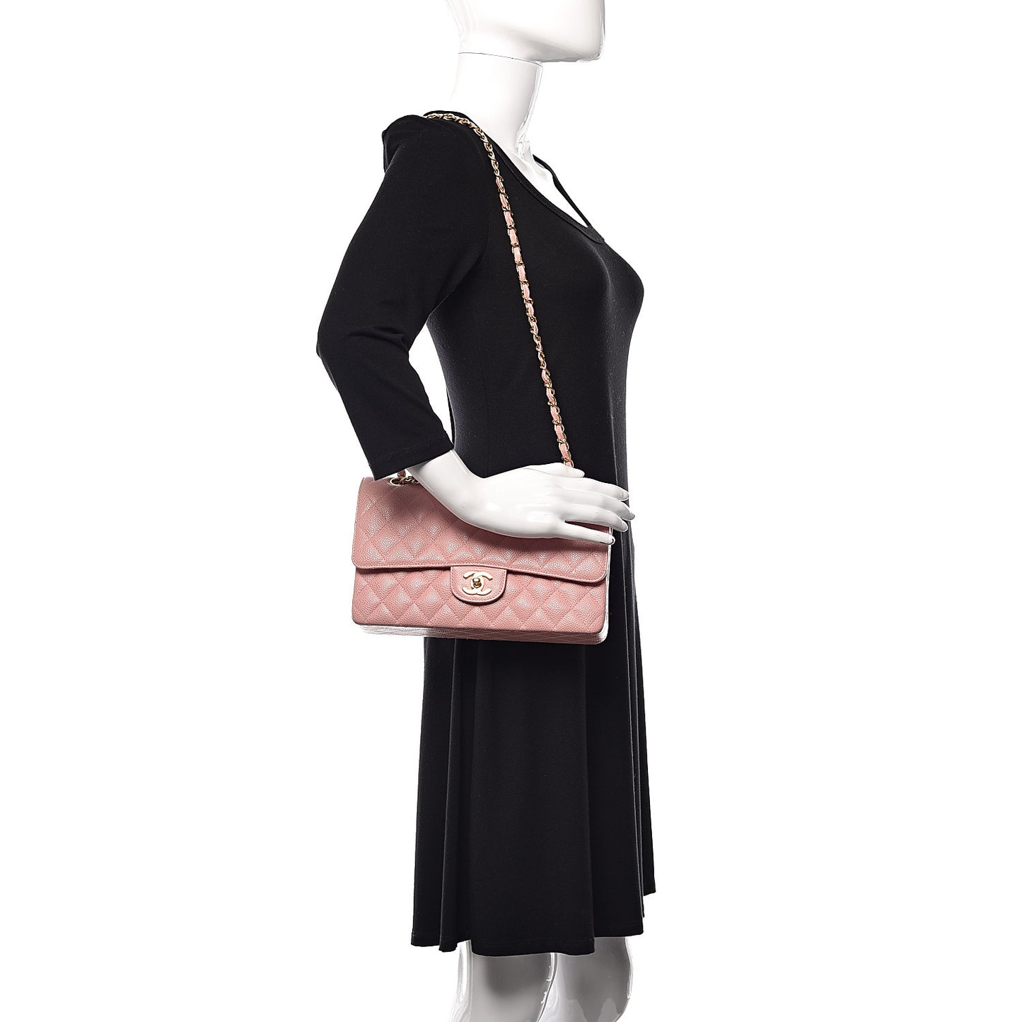 Caviar Quilted Medium Double Flap Pink