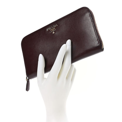 Prada Saffiano Metal Zip Around Wallet Granato 2 of 9