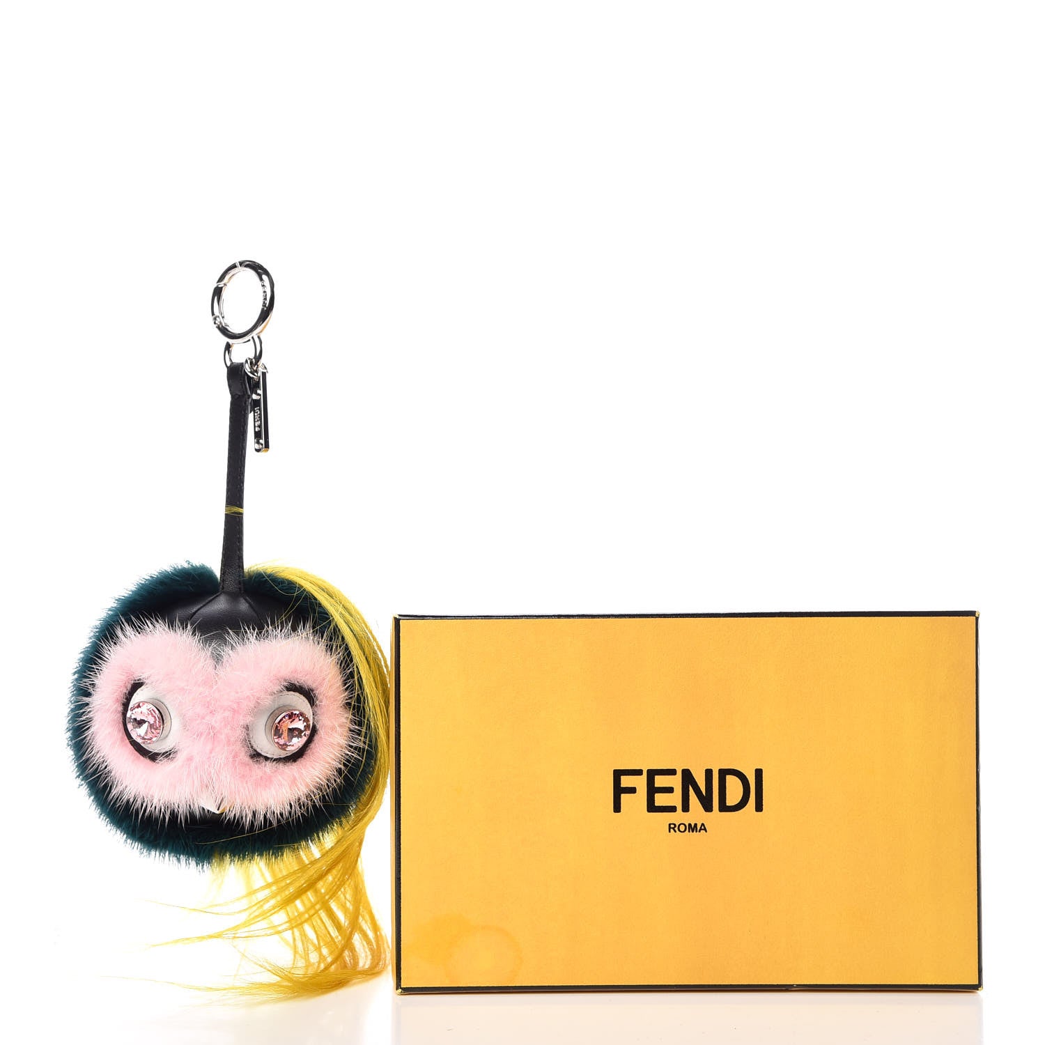 Fendi Mink Goat Fur QuTweet Jungle Bag Bug Charm Green Yellow Pink 5 of 5
