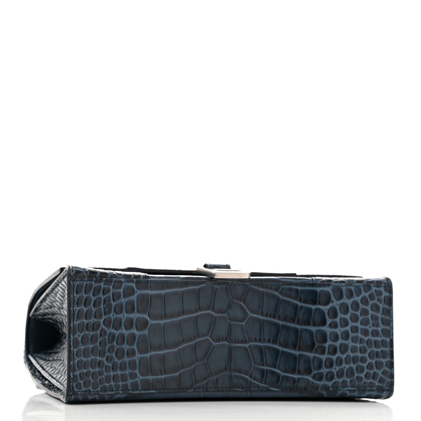 Shiny Calfskin Crocodile Embossed Medium Hourglass Top Handle Bag Denim Blue