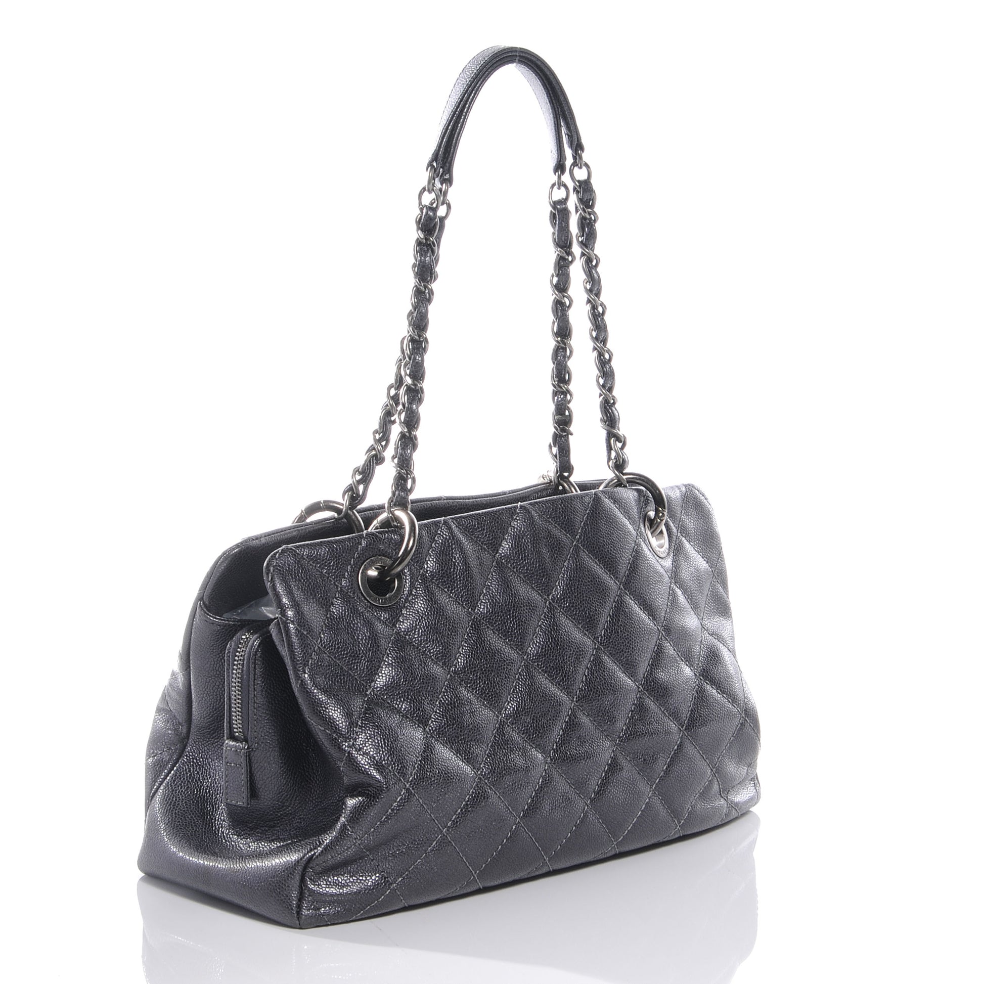 Chanel Caviar Timeless CC Large Zip Shopping Tote Dark Silver 3 of 7