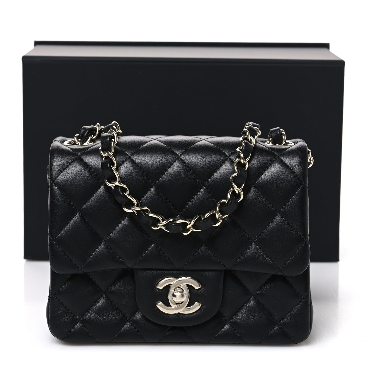 Lambskin Quilted Mini Square Flap Black
