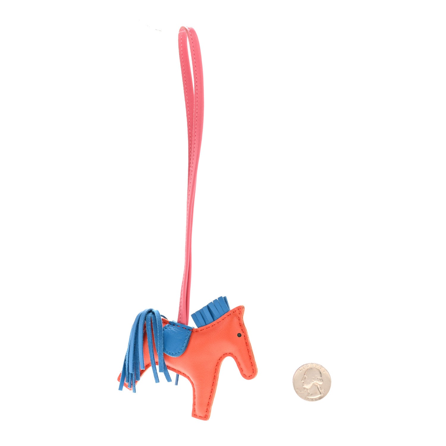 Hermes Milo Lambskin Grigri Rodeo Horse Bag Charm PM Orange Poppy Bleu Izmir Rose Azalee. 2 of 4