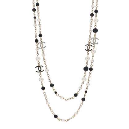 Chanel Pearl Bead Crystal CC Long Necklace Black Gold 1 of 4