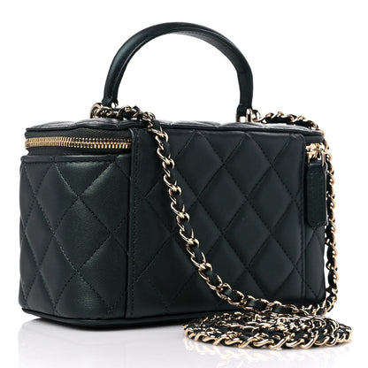 Chanel Iridescent Lambskin Quilted Small Top Handle Vanity Case With Chain Dark Green 3 of 15