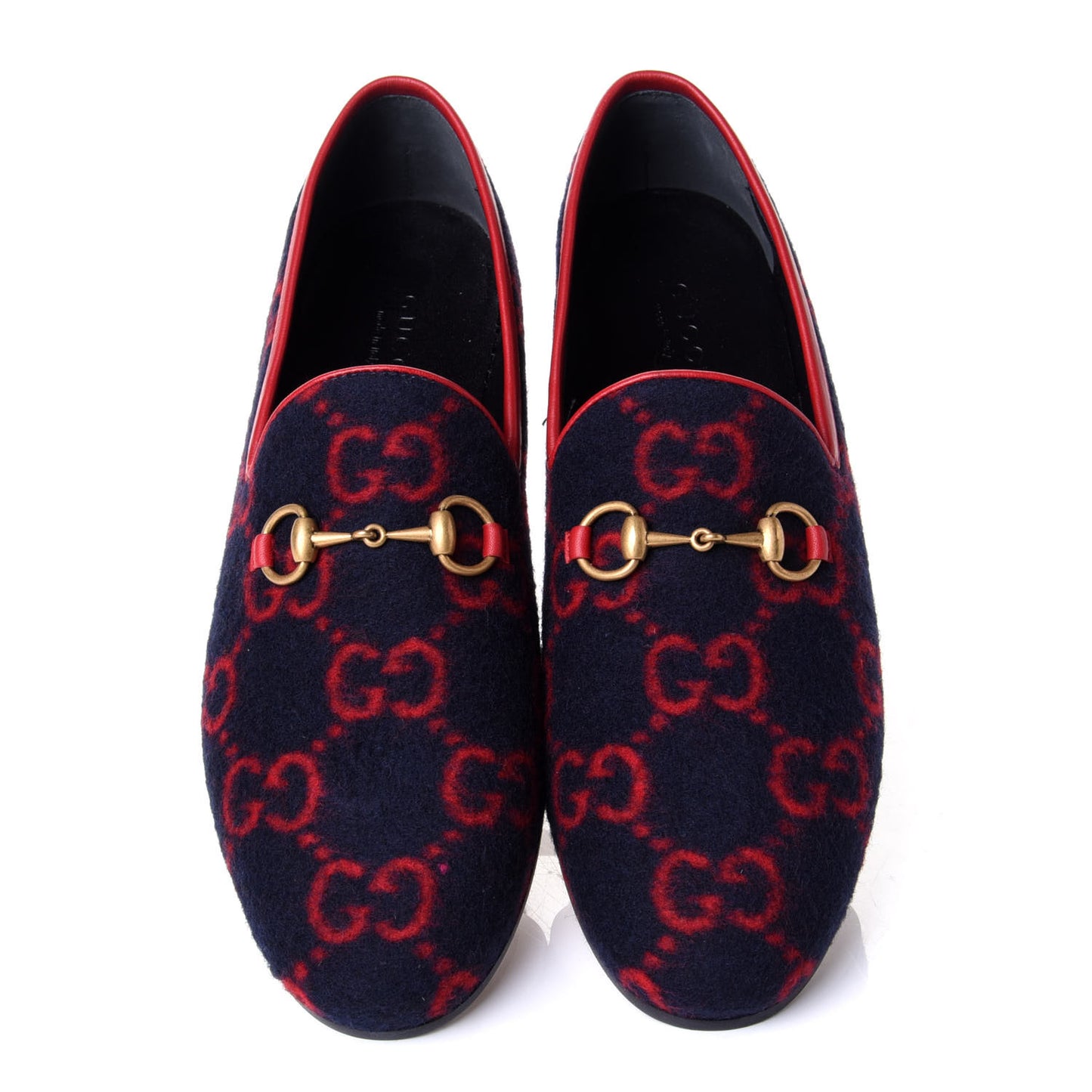 Covered Wool GG Monogram Horsebit Womens Jordaan Loafers 37 Blue Red