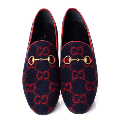 Gucci Covered Wool GG Monogram Horsebit Womens Jordaan Loafers 37 Blue Red 5 of 11
