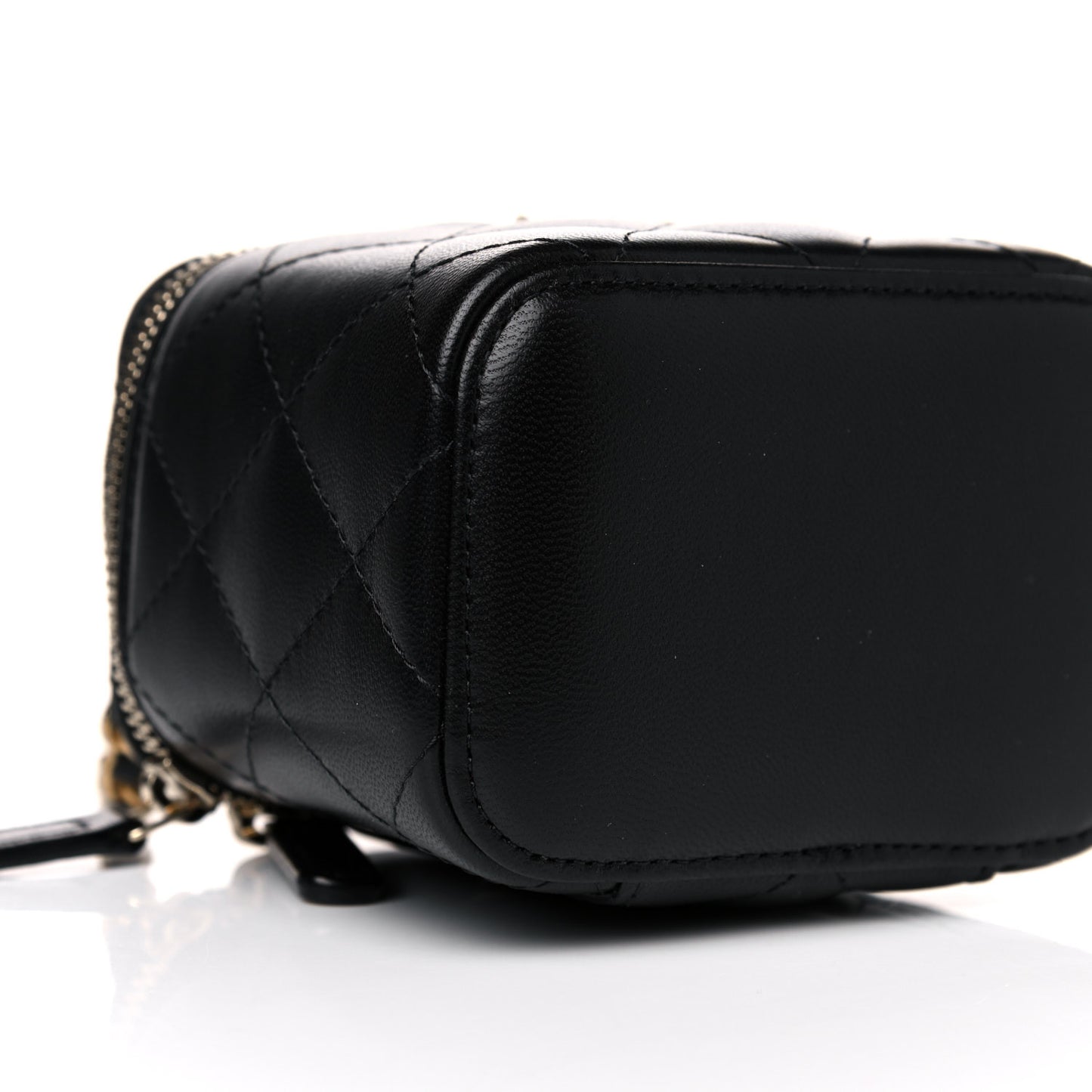 Lambskin Quilted Top Handle Mini Vanity Case With Chain Black