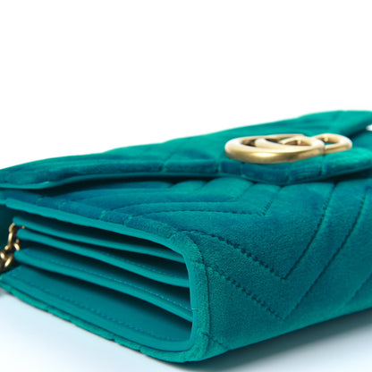 Gucci Velvet Matelasse GG Marmont Chain Wallet Pavone Cyan 5 of 10