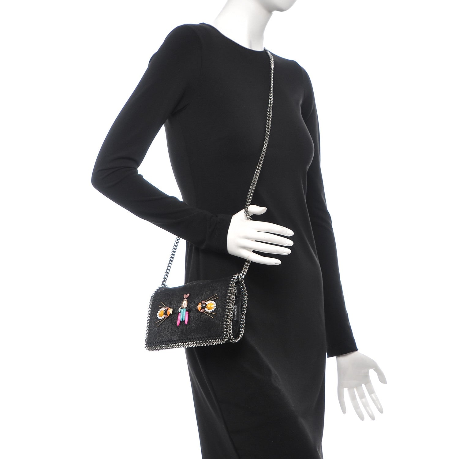 Stella McCartney Shaggy Deer Falabella Crystal Embellished Crossbody Bag Black 2 of 8