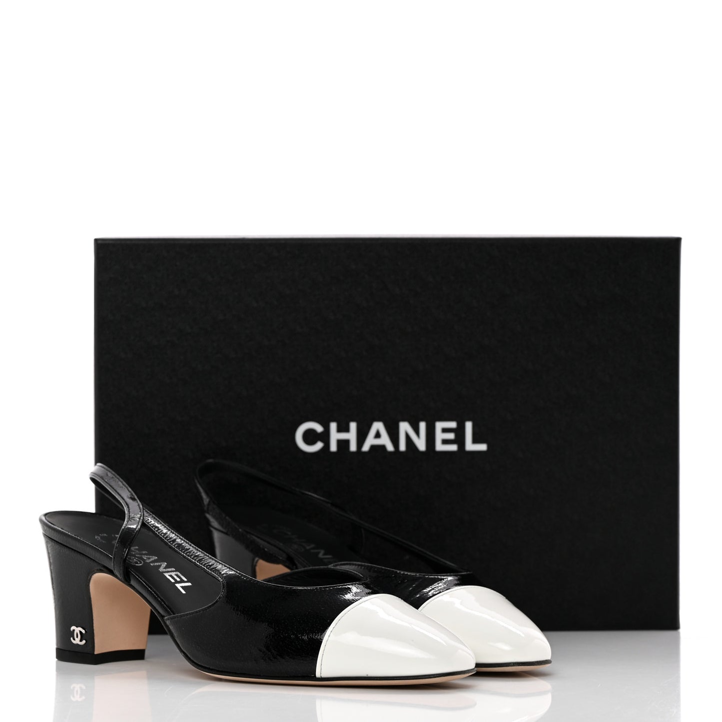 Patent Cap Toe CC Slingback Flats 36.5 Black White