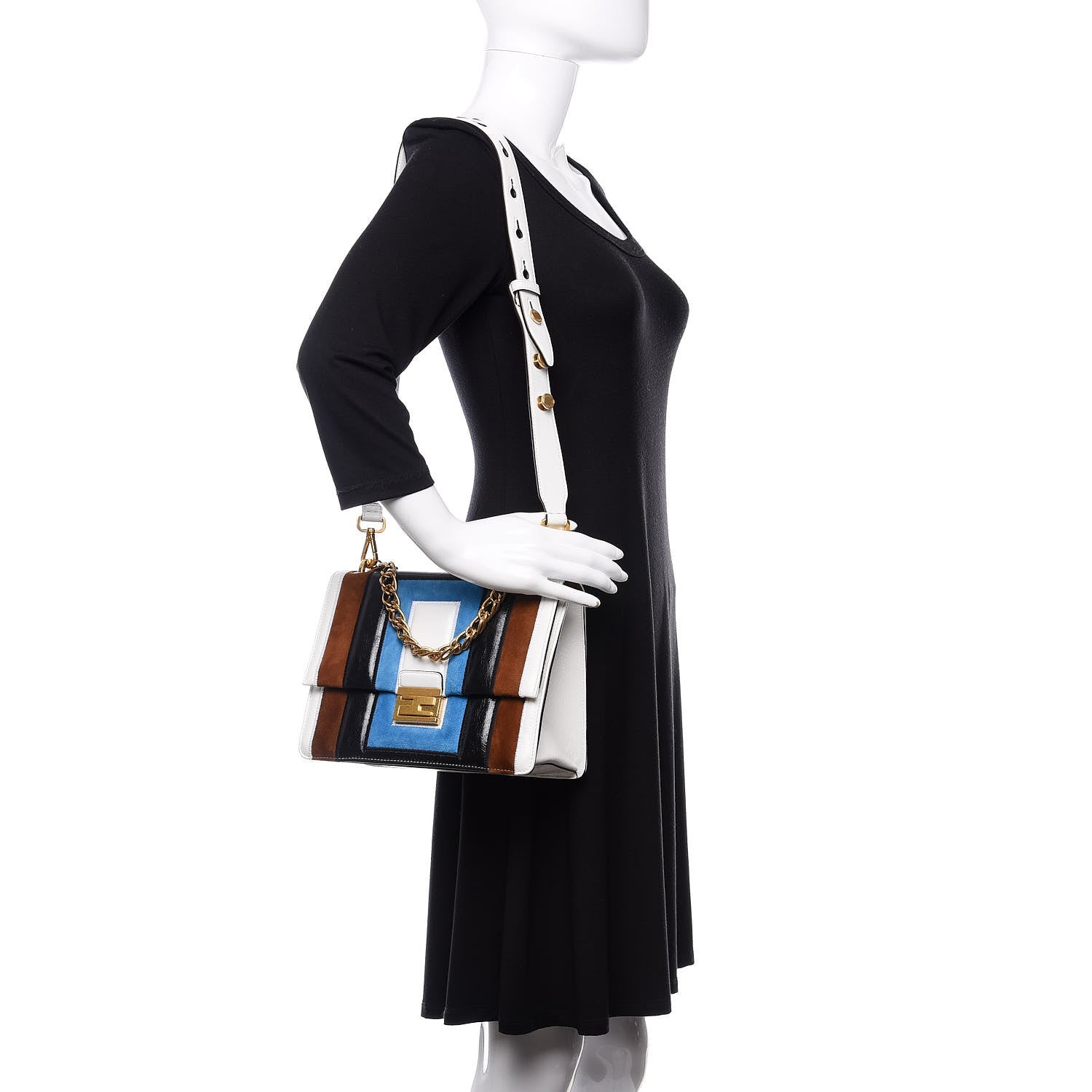 Fendi Agnello Old Shine Chamois F is Fendi Embossed Kan U Shoulder Bag White Nebula Multicolor 2 of 10