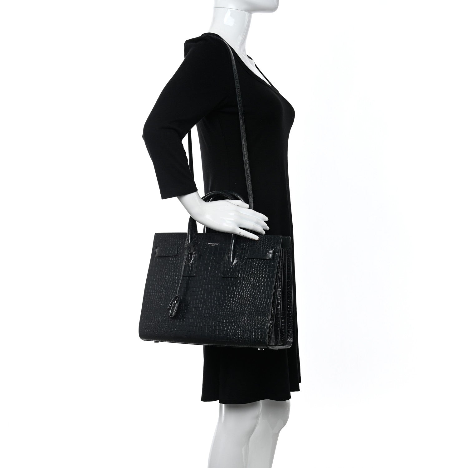 Saint Laurent Calfskin Crocodile Embossed Nano Sac De Jour Black 2 of 8