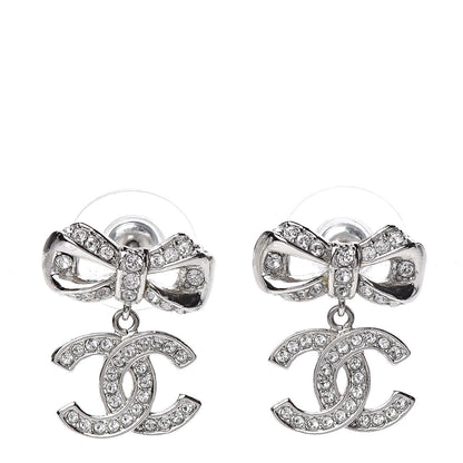 Chanel Crystal CC Bow Drop Earrings Silver 1 of 4