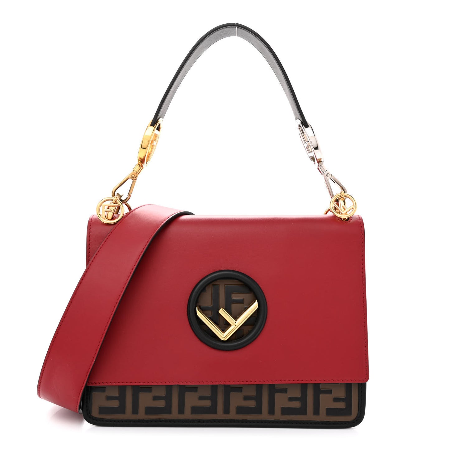 Vitello Century F is Fendi Bi-Color FF 1974 Embossed Kan I Shoulder Bag Fragola Maya Black