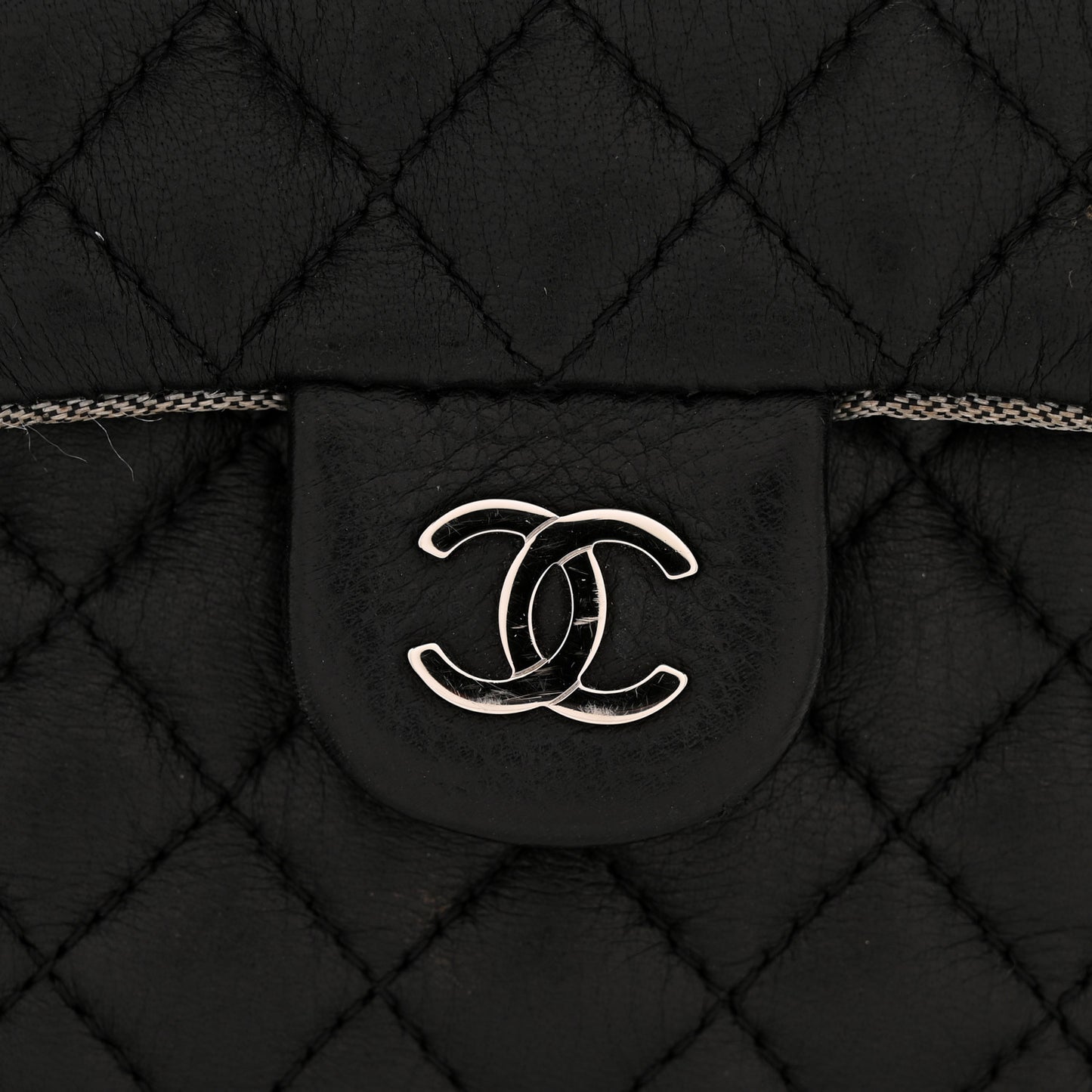 Grained Calfskin Quilted CC Uniform Flap Belt Bag Black