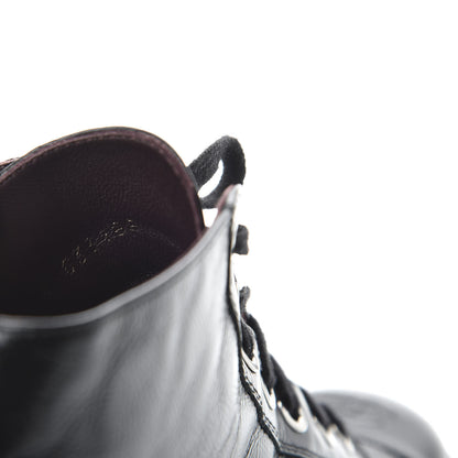 Chanel Crackled Calfskin Velvet Pearl Combat Short Boots 39.5 Black 8 of 10