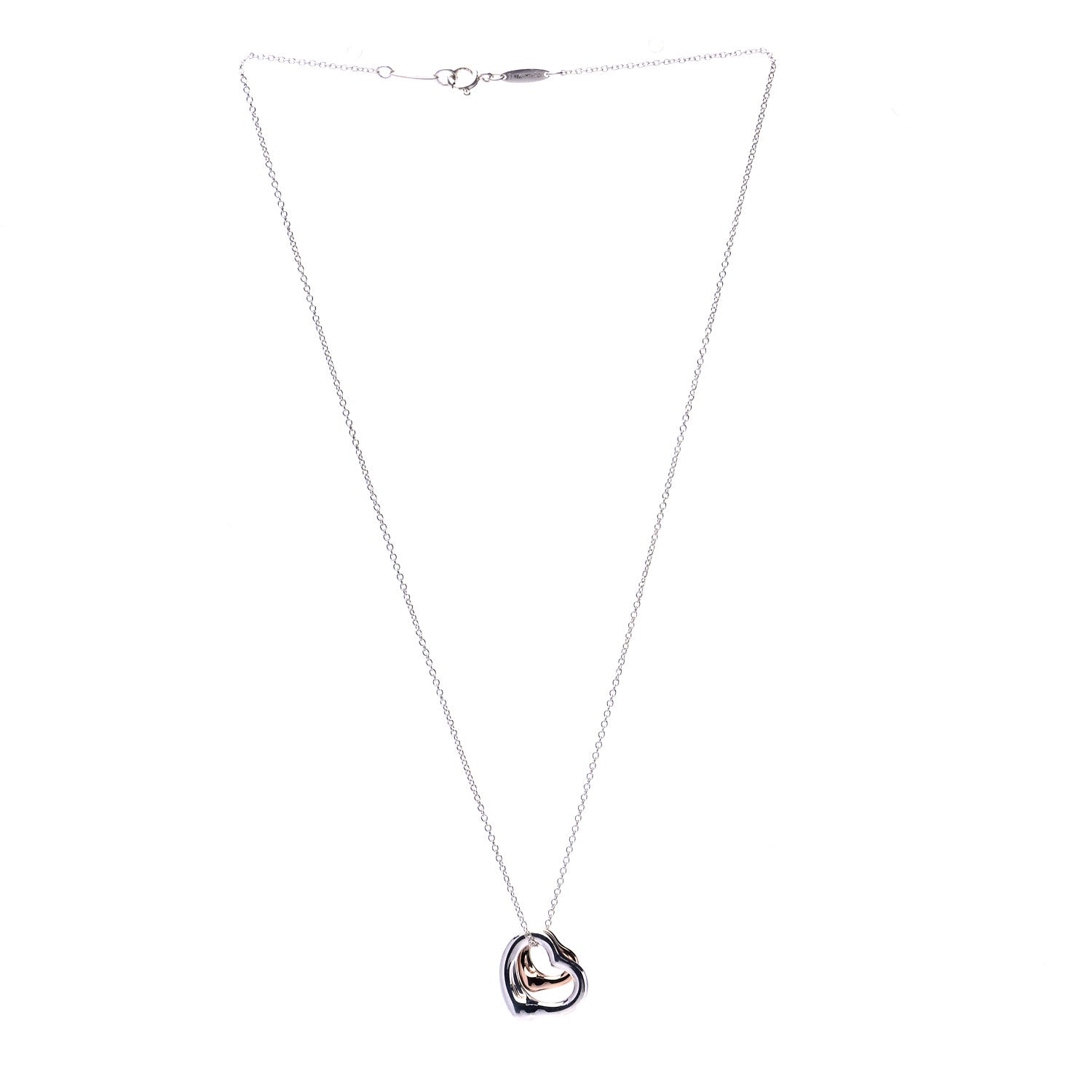 Tiffany Sterling Silver 18K Rose Gold Elsa Peretti Extra Mini Double Open Heart Pendant Necklace 3 of 6